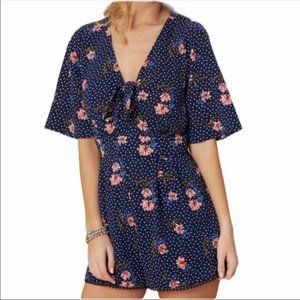 Altar'd State Navy Polka Dot Floral Shorts Romper, M